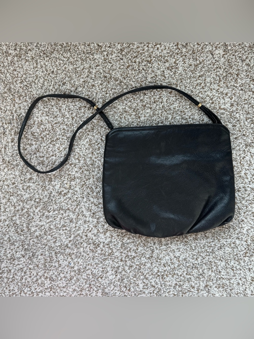 VTG Crown Lewis Black Leather Mid Century Shoulder Bag